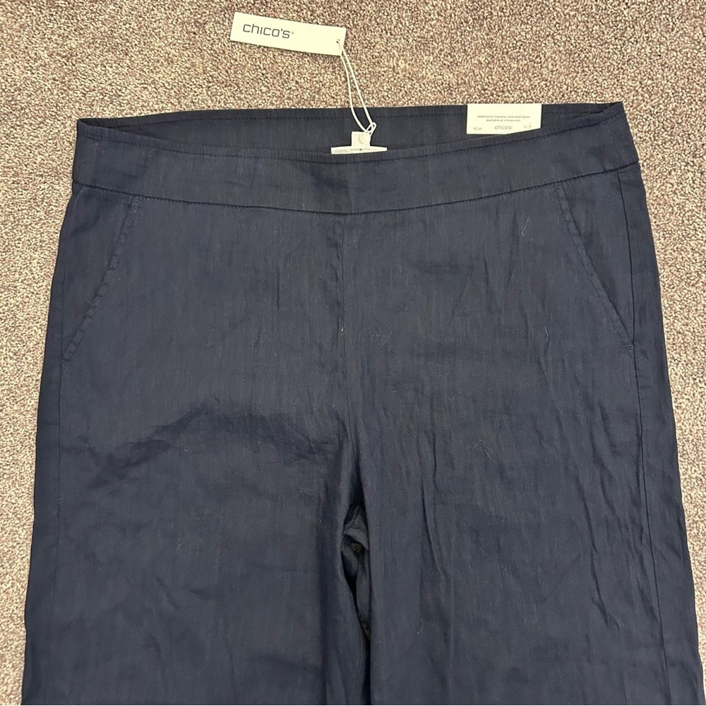 Chico's Women's Linen Wide Leg Pants Size 16 R Navy Pull On Stretch NWT $99 - Picture 3 of 16